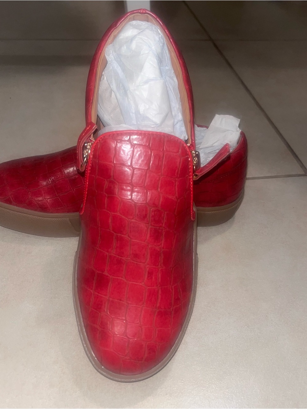 Very Volatile Red Croc-Embossed Slip-On Loafers